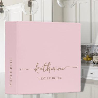 Chic Blush Pink Monogram Cookbook Recipe 3 Ring Binder