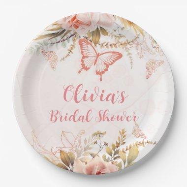Chic Botanical Peony Butterfly Bridal Shower Paper Plates