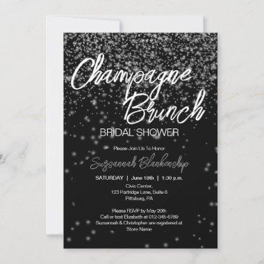 Chic Champagne Brunch Bridal Shower Silver Bokeh Invitations