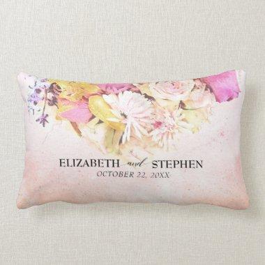 Chic Colorful Watercolor Flowers Botanical Wedding Lumbar Pillow