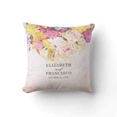 Chic Colorful Watercolor Flowers Botanical Wedding Throw Pillow