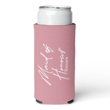 chic dusty Pink Maid Of Honour bridal bachelorette Seltzer Can Cooler