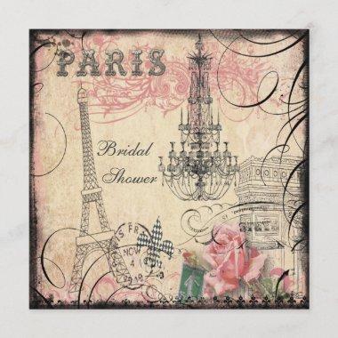 Chic Eiffel Tower & Chandelier Bridal Shower Invitations