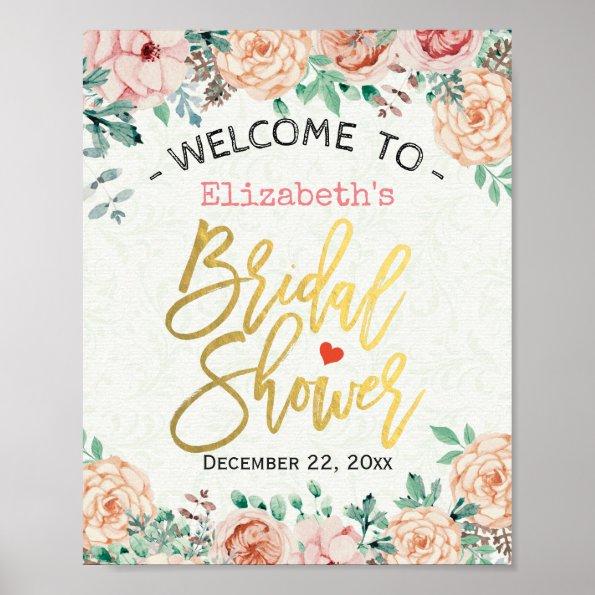 Chic Elegant Watercolor Floral Bridal Shower Sign