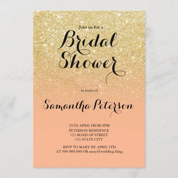 Chic faux gold glitter coral bridal shower Invitations