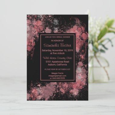 Chic Floral Blush Paint Splatter Bridal Shower Invitations