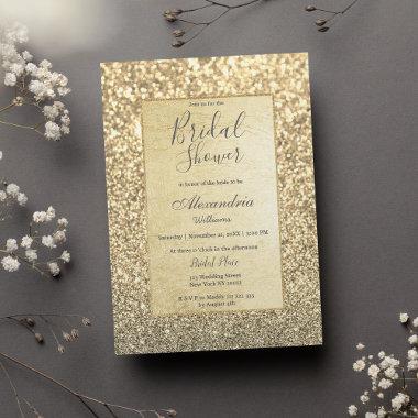 Chic glamorous trendy gold glitter Bridal Shower Invitations