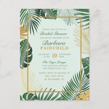 Chic Green Tropical Leaves Trendy Bridal Shower Invitation PostInvitations