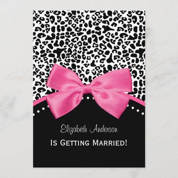 Chic Leopard Print Bridal Shower With Pink Ribbon Invitations