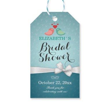 Chic Love Birds White Ribbon Wedding Bridal Shower Gift Tags