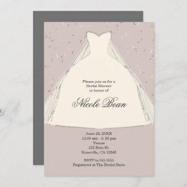 Chic Modern Bridal Shower Illustration Dress Invitations