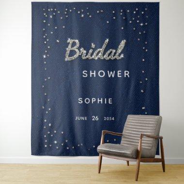 Chic Navy Sparkle Glitter Bridal Shower Backdrop