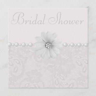 Chic Paisley Lace, Flowers & Pearls Bridal Shower Invitations