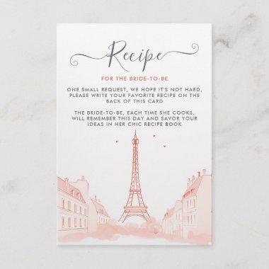 Chic Peach Pink Eiffel Tower Bridal Shower Recipe Enclosure Invitations
