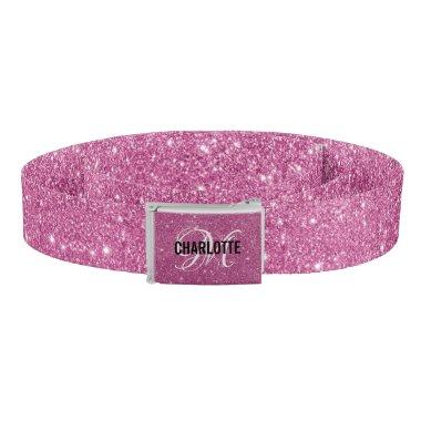 Chic pink glitter monogram name  belt