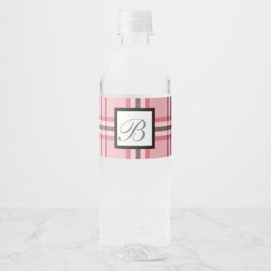 Chic Pink & Grey Plaid Fashion Pattern Party Water Bottle Label