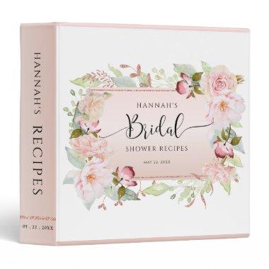 Chic Pink, Rose Gold Floral Bridal Shower Recipe 3 Ring Binder