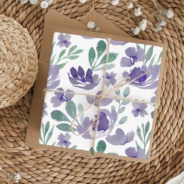 Chic Purple Floral & Foliage Watercolor Pattern Wrapping Paper Sheets
