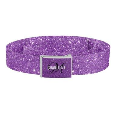 Chic purple glitter monogram name belt