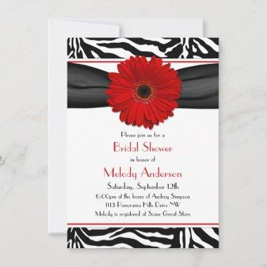 Chic Red Gerber Daisy Zebra Print Bridal Shower Invitations