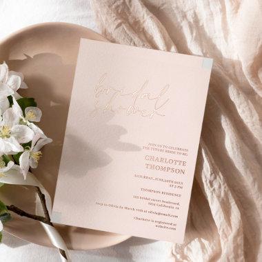 Chic rose gold blush casual script bridal shower foil Invitations