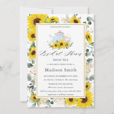 Chic Sunflower Floral High Tea Party Bridal Shower Invitations