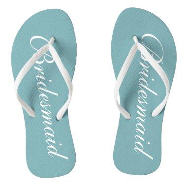 Chic teal blue bridesmaid beach wedding flip flops