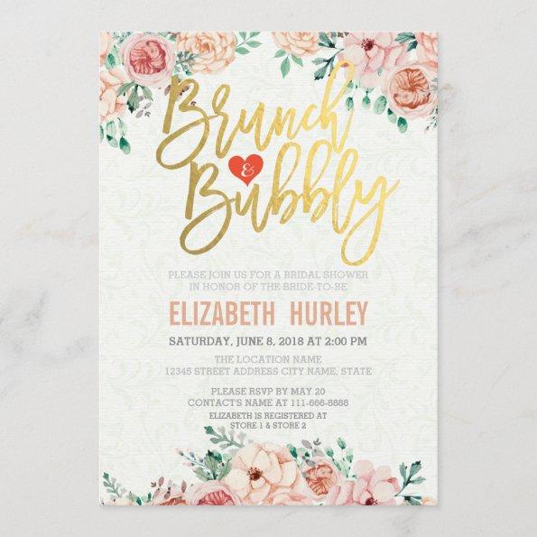 Chic Watercolor Floral Brunch Bubbly Bridal Shower Invitations