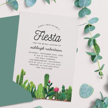 Chic Watercolor Floral Cactus Fiesta Bridal Shower Invitations