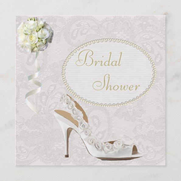 Chic Wedding Shoe Paisley Lace Bridal Shower Invitations