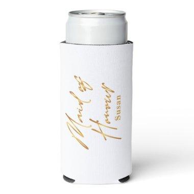 chic white gold Maid Of Honour bridal bachelorette Seltzer Can Cooler