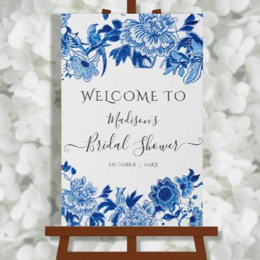 Chinoiserie Blue White Foliage Welcome Bridal Faux Faux Canvas Print