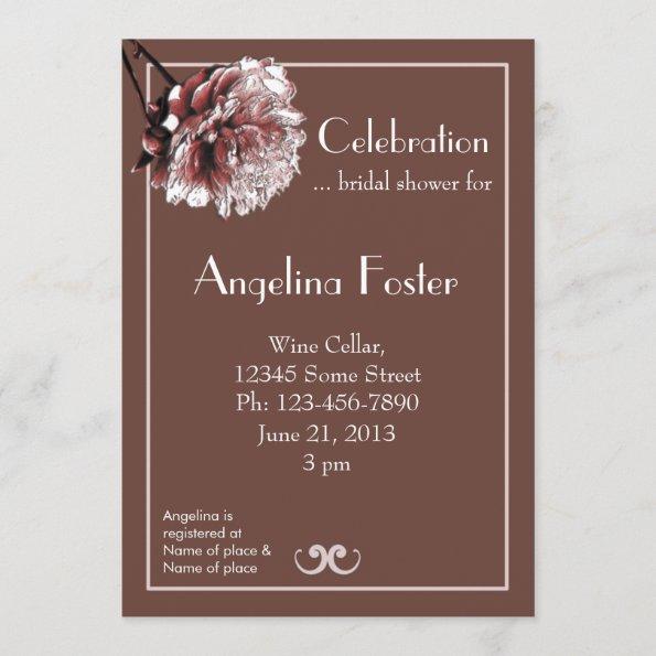 Chocolate Brown and Pink Peony Bridal Shower Invitations