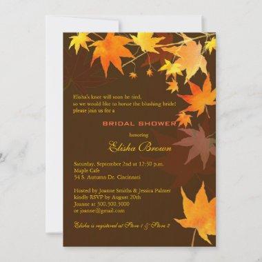 Chocolate Brown Fall Maple Bridal Shower Invitations