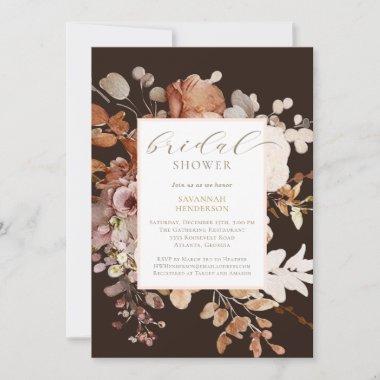 Chocolate Brown Terracotta Floral Bridal Shower Invitations