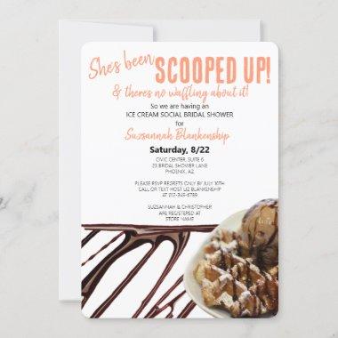 Chocolate Ice Cream Scoop On Waffle Bridal Shower Invitations