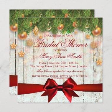Christmas Bridal Shower Gold Deco & Ribbon Invitations