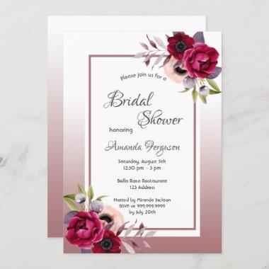 Cinnamon rose burgundy florals white bridal shower Invitations