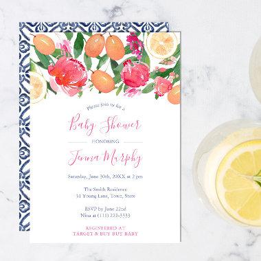 Citrus Bright Florals Baby Shower With Azulejos Invitations