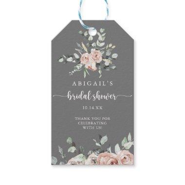Classic Dusty Pink Rose Floral Gray Bridal Shower Gift Tags