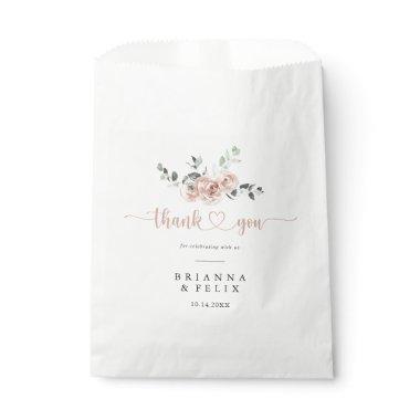 Classic Dusty Pink Rose Floral Thank You Wedding Favor Bag
