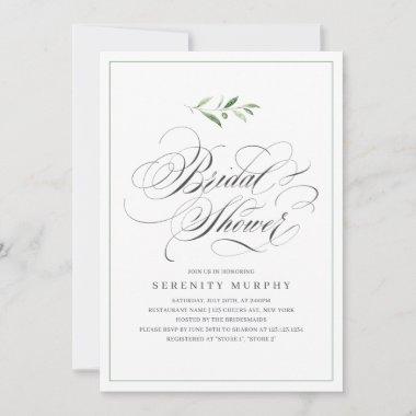 Classic Elegance Script Greenery Bridal Shower Invitations