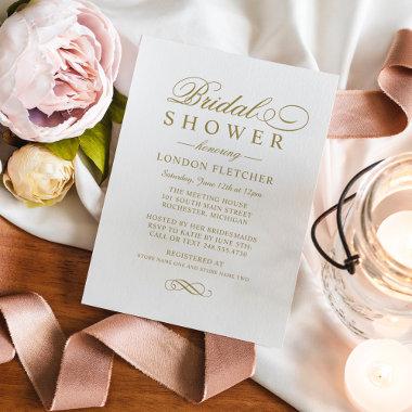 Classic Elegant Antique Gold Wedding Bridal Shower Invitations