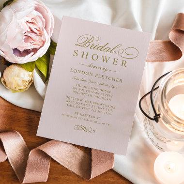 Classic Elegant Pink Gold Wedding Bridal Shower Invitations