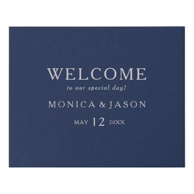 Classic Minimalist Navy Blue | Silver Welcome Faux Canvas Print
