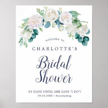 Classic White Flowers Bridal Shower Welcome Poster