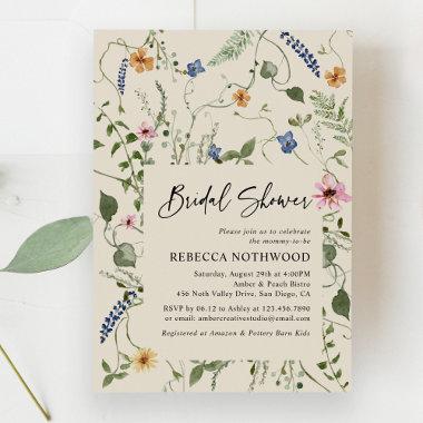 Classic Wild Florals Boho Beige Bridal Shower Invitations