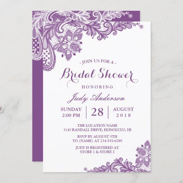 Classy Lavender Purple Modern Lace Bridal Shower Invitations