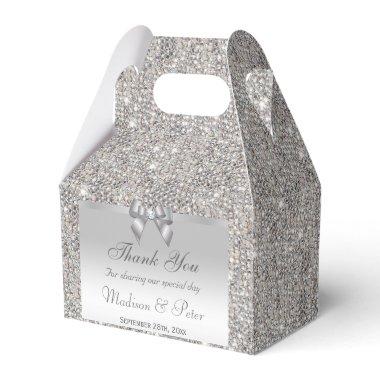 Classy Silver Sequins Bow Diamond Favor Boxes