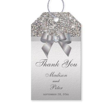 Classy Silver Sequins Bow Thank You Gift Tags